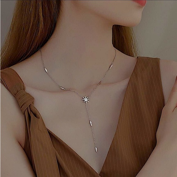 Sterling Silver Dainty Star Necklace, CZ Necklace,  North Star Crystal - Picture 6 of 11